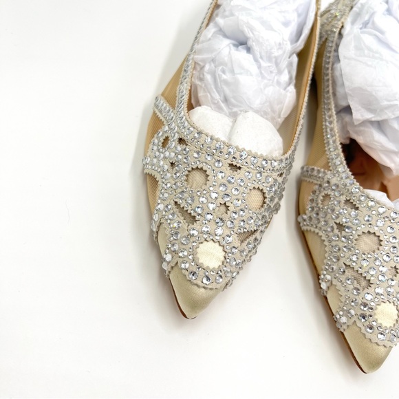 Badgley Mischka BHLDN Size 8 Gigi Point Toe Jeweled‎ Ivory Ballet Flats Shoes - Picture 6 of 13
